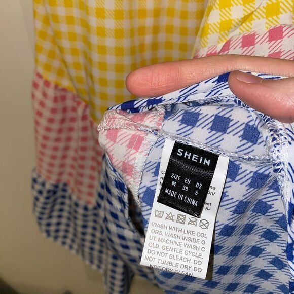 SHEIN Colorblock Gingham Midi Ruffle Tiered Dress M SO CUTE! - Picture 2 of 8